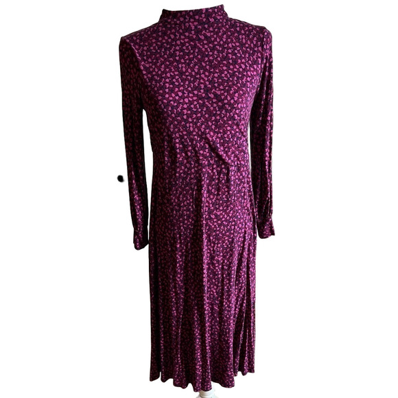 Boden A-Line Pink/Maroon Floral Dress w/Long Sleeves, Size 8p - Picture 2 of 10